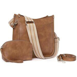 Vegan Leather Crossbody Bag Set Hobo Purse with Adjustable Guitar Strap